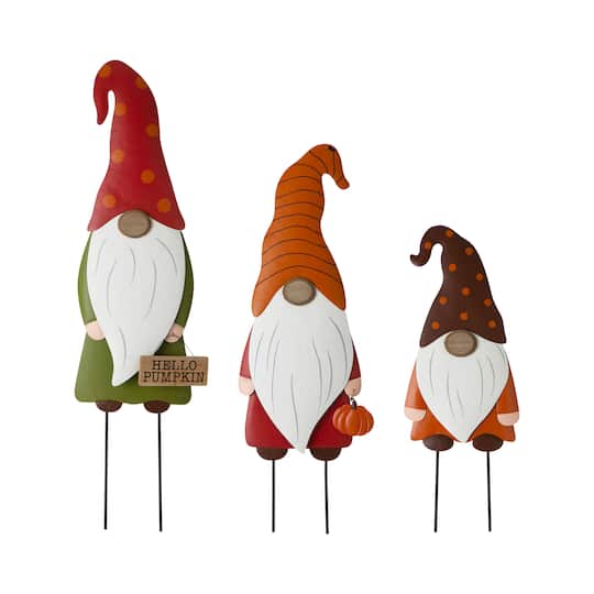 Glitzhome&#xAE; Gnome Family Metal Yard Stake or Standing D&#xE9;cor Set